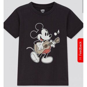 3/20$ Disney x Uniqlo Kids Mickey Mouse Guitar Graphic T-Shirt | Size 5-6Y Black